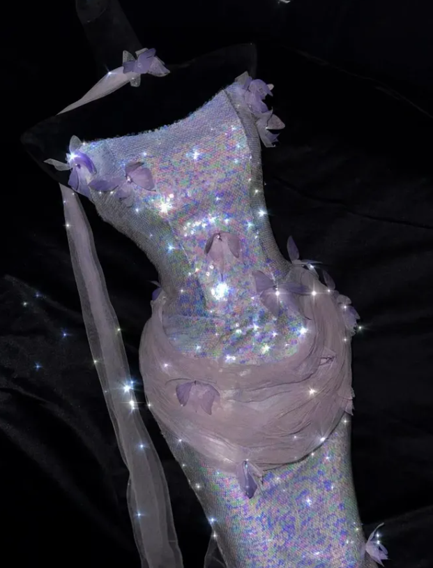 Shiny Lilac Mermaid Strapless Butterfly Sequin Prom Dress Evening Dress DP6621
