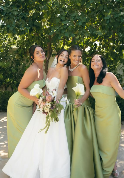 Light Celery Green A Line Strapless Satin Bridesmaid Dress DP5093