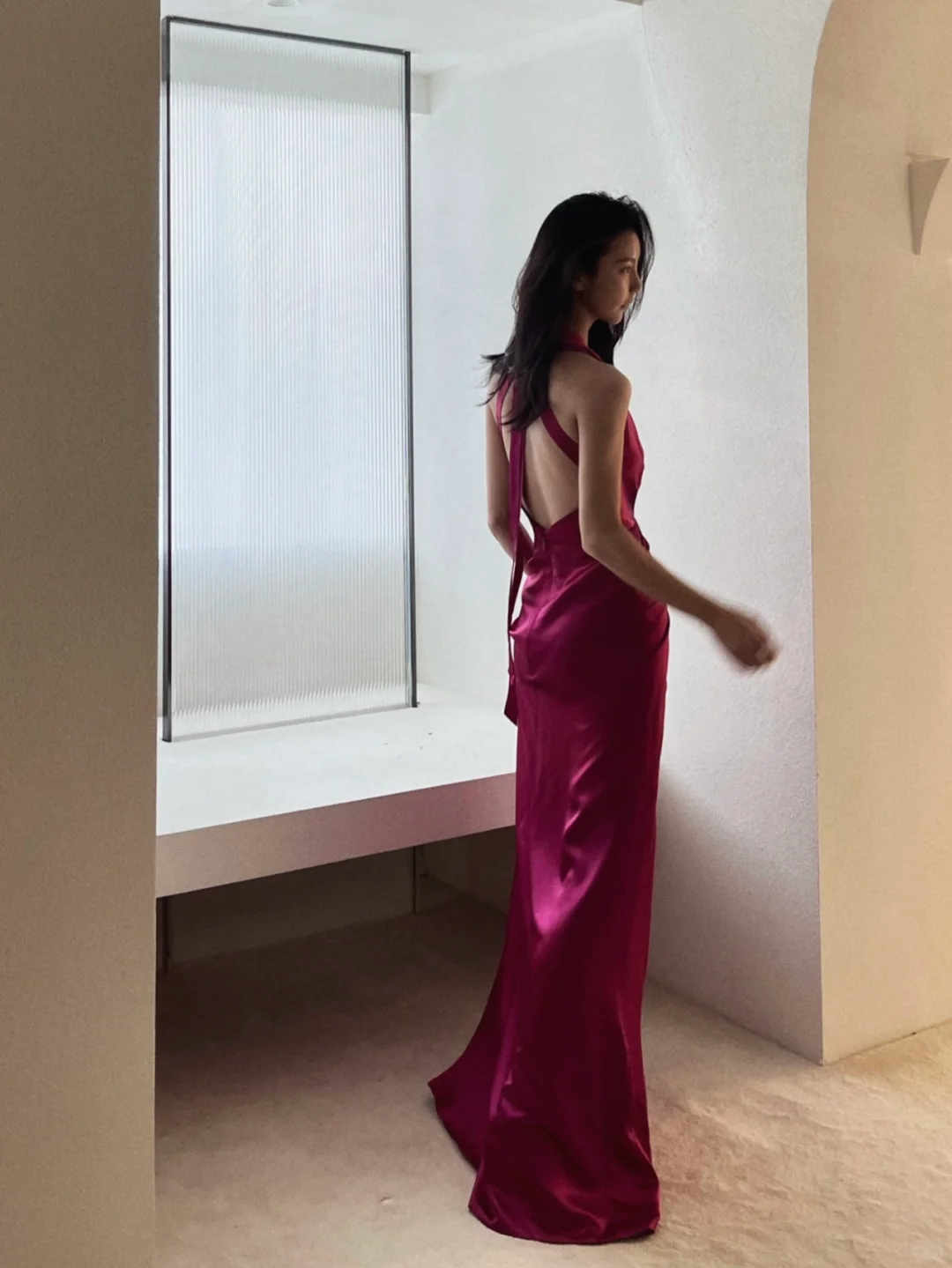 Sexy A Line Halter Pink Satin Open Back Long Party Dress Prom Dress DP2537