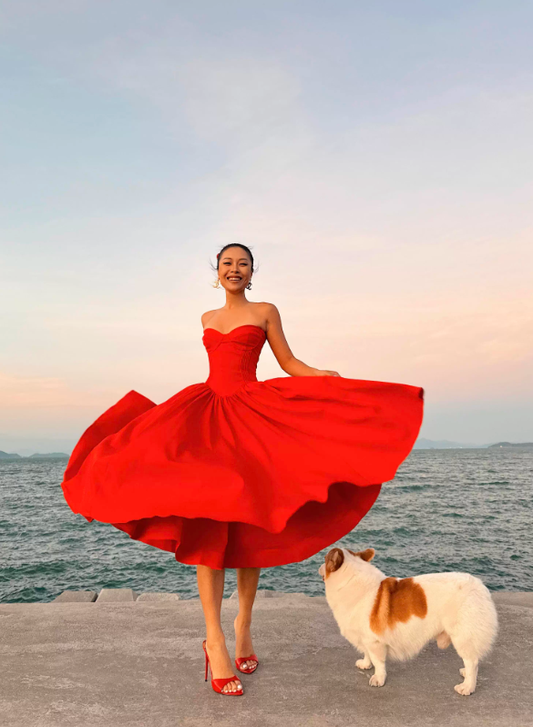 Warm Red A Line Sweetheart Neck Satin Prom Dress 21th Birthday Dress DP3896