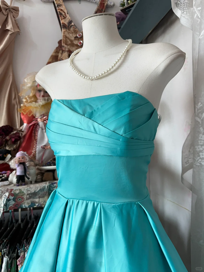 Miami Blue Vintage A Line Strapless Satin Short Homecoming Dress Outfits DP4997