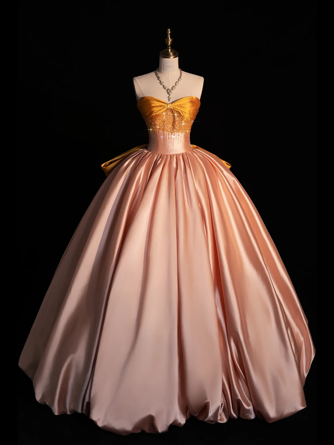 Cute A Line Sweetheart Neck Beaded Satin Long Prom Dress Graduation Prom Dress with Bow DP2267