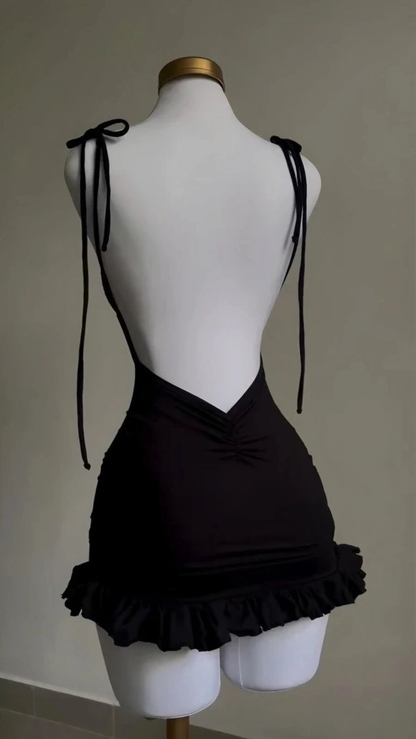 Sexy Backless Balck Ruffles Mini Prom Dress Homecoming Dress DP481
