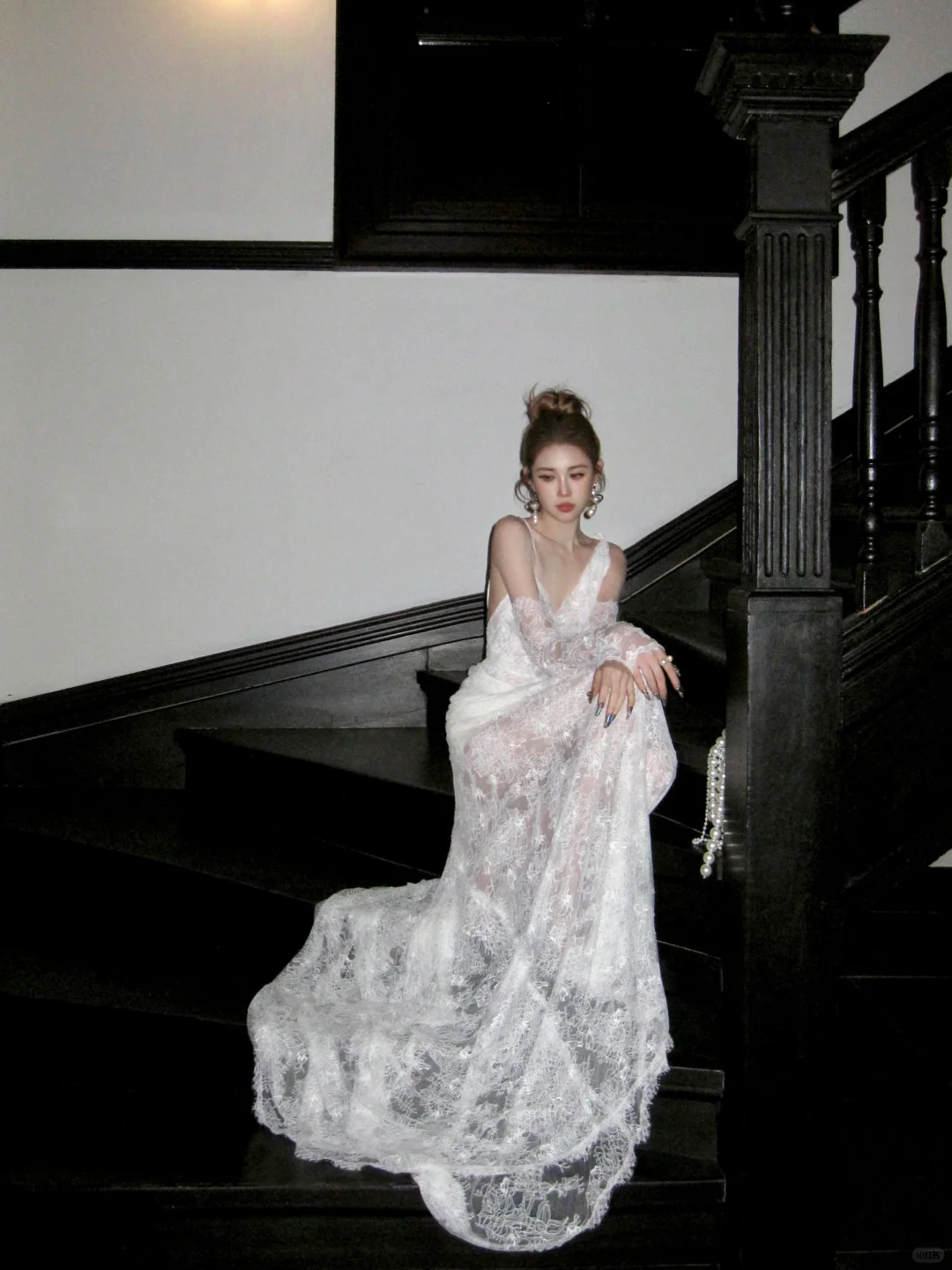 Elegant Mermaid Strap White Lace Long Sweep Party Dress Prom Dress DP2532