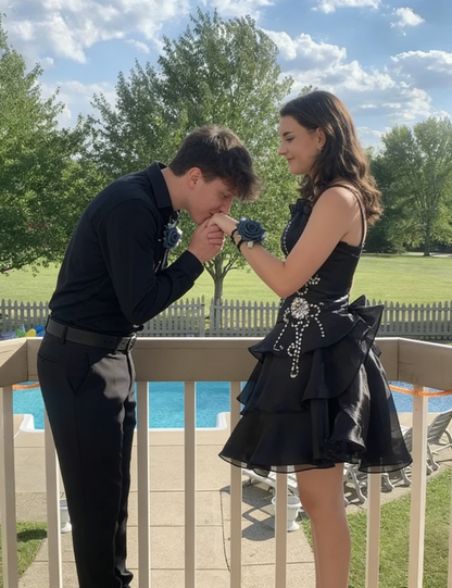 Beautiful Black Chiffon Layered Beaded Short Prom Dress Homecoming Dress Party Dress DP301
