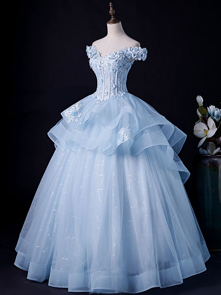 Blue A-Line Lace Tulle Long Prom Dress Formal Evening Dress DP154