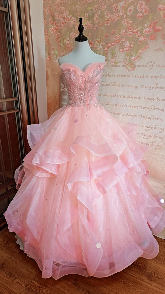Elegant A Line Sweetheart Neck Beaded Tulle Long Party Dress Prom DP1982
