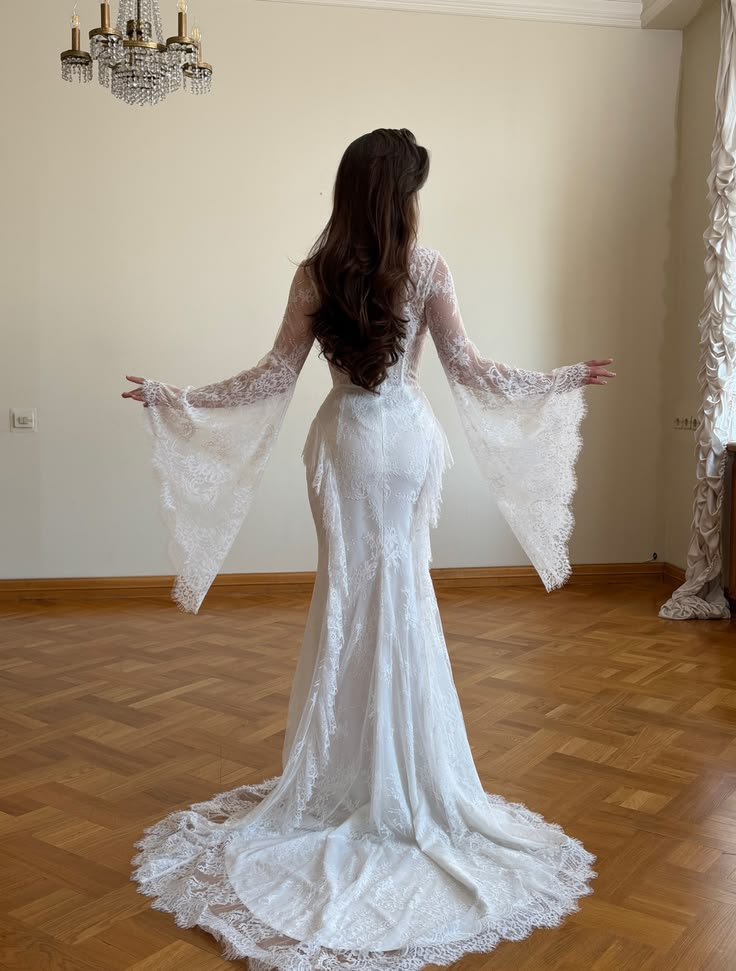 Stunning Two Piece White Sheath Long Sleeve Corset Lace Long Wedding Dress DP6729