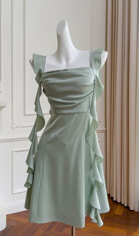 Elegant A Line Spaghetti Strap Satin Short Prom Dresses DP814