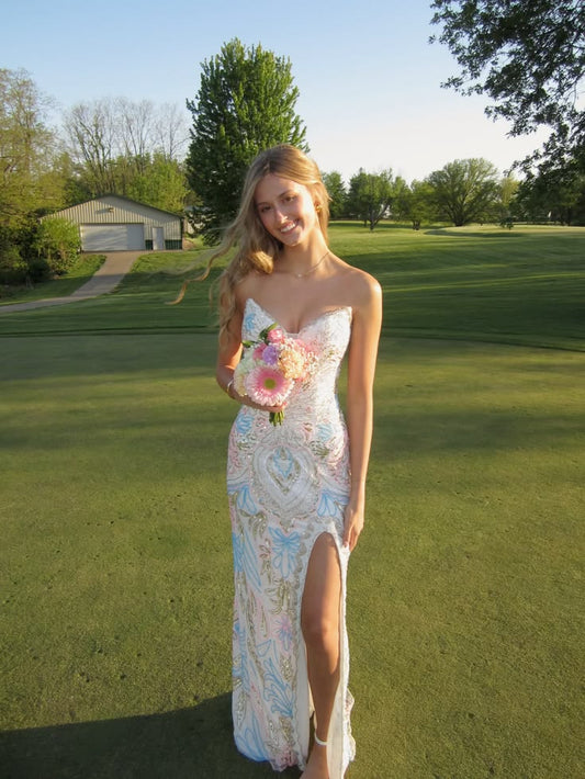 Luxurious Sheath Strapless Exquisite Embroidered Beaded Tulle Prom Dress Evening Dress DP8034