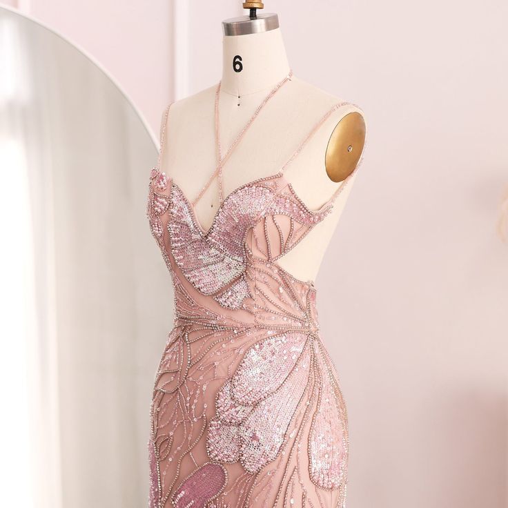 Luxury Mermaid Spaghetti Straps Beading Sequins Tulle Evening Dresses DP807