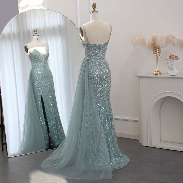 Luxury Mermaid Spaghetti Straps Long Evening Dress Prom Dress with Slit  DP960