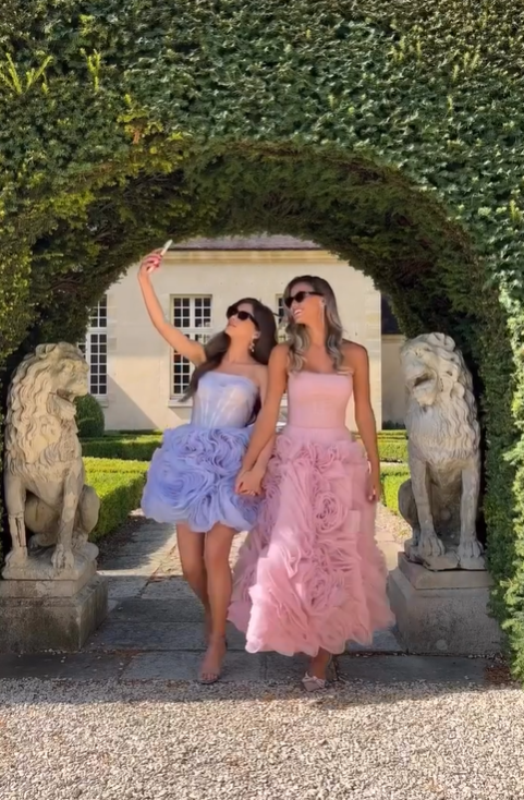 Classic Pink A Line Strapless Pleated Floral Tulle 16th Birthday Dress Prom Dress Formal Dress DP3337