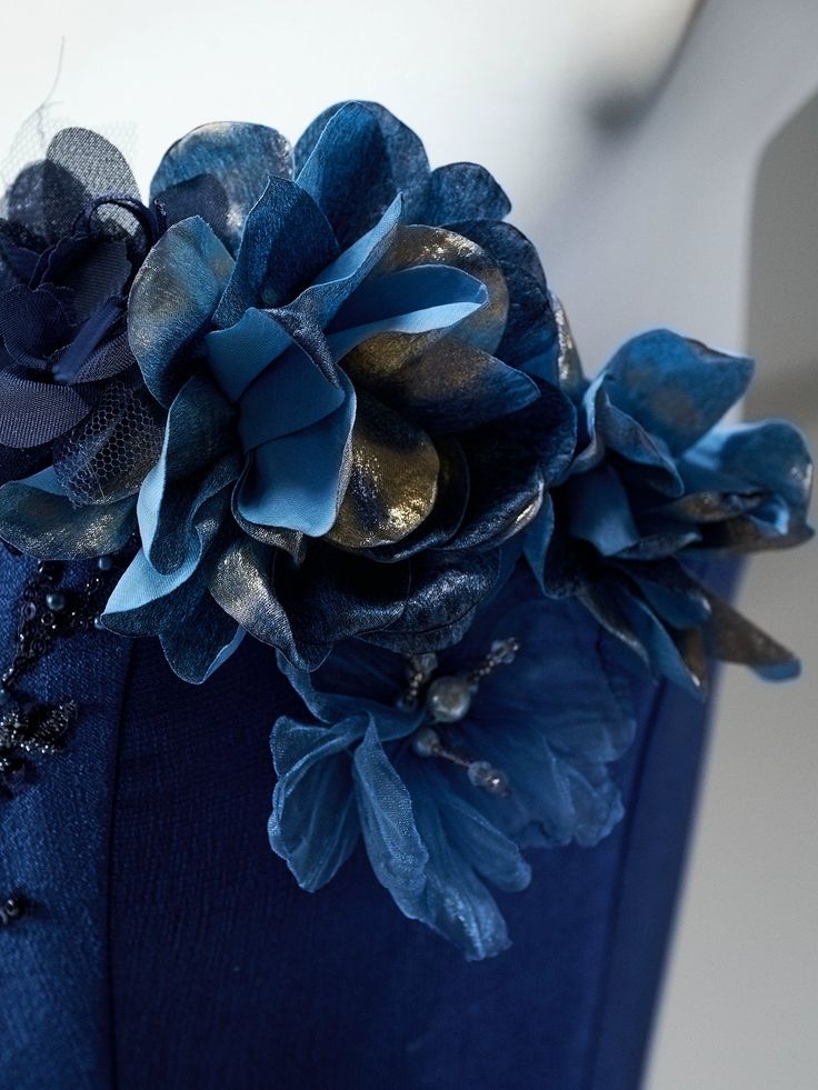 Dark Blue Ball Gown Strapless Beaded Pleated Satin Organza Prom Dress Quinceanera Dress DP5065
