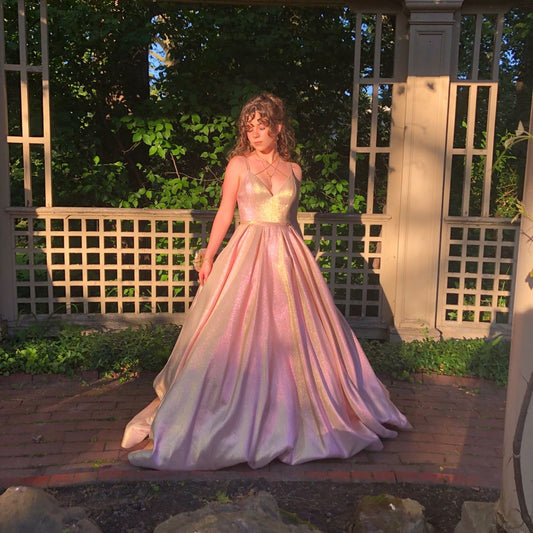 Pink Ball Gown Spaghetti Strap Sequin Prom Dress Evening Dress DP3834