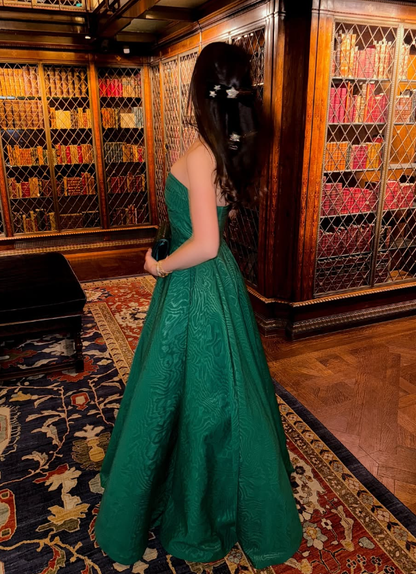 Green A Line Strapless Satin Long Prom Dress Evening Dress DP1316