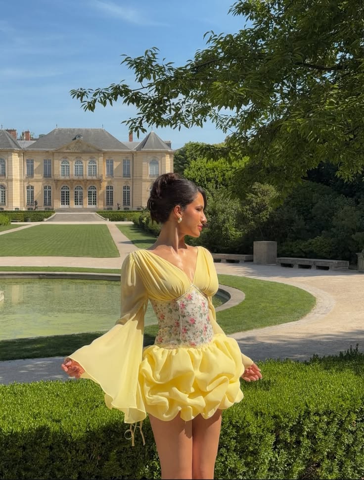 Stunning A Line Long Sleeve Pleated Chiffon Short Prom Dress Homecoming Dress Outfits DP6836