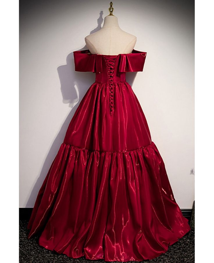 Elegant A Line Off-the-shoulder Burgundy Satin Long Prom Dress Evening Dress DP1061