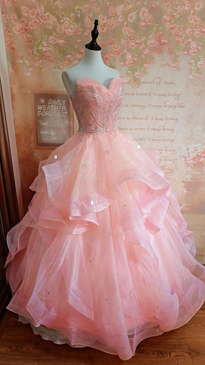 Elegant A Line Sweetheart Neck Beaded Tulle Long Party Dress Prom DP1982