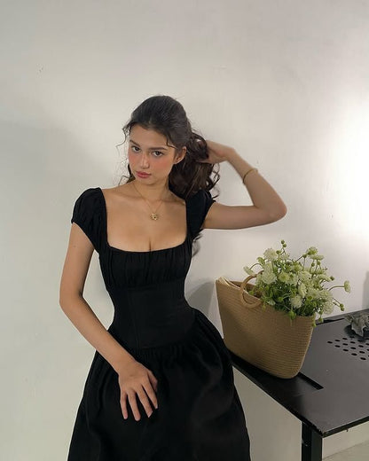 Elegant Black A Line Strap Satin Prom Dress Evening Dress DP7178