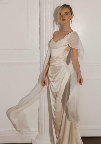 Elegant Sheath Strapless Chiffon Satin Long Prom Dress Party Dress DP3776