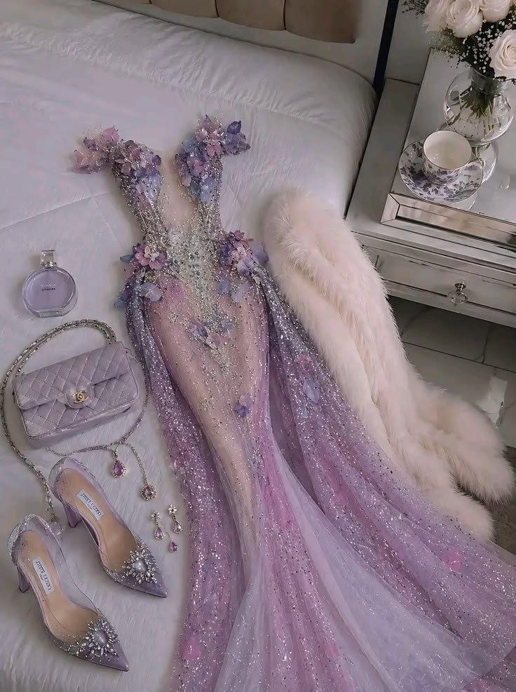 Dreamy Purple Mermaid Off the Shoulder 3D Flower Beaded Tulle Prom Dress Evening Dress DP5715