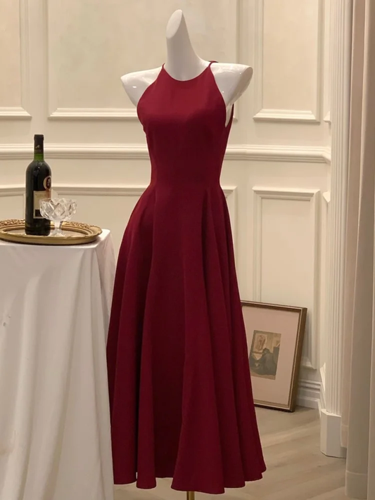 Fashion A-Line Red Party Dress Midi Graduation Dress DP345