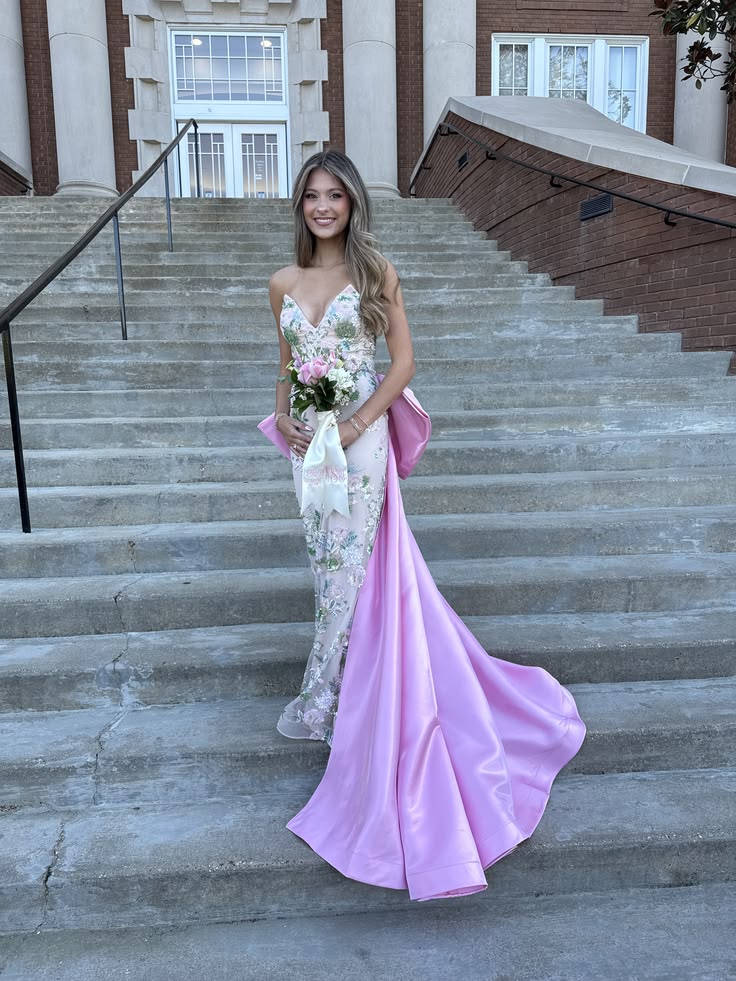 Sweety Pink Mermaid Strapless Embroidered Beaded Tulle Satin Prom Dress Evening Dress DP8073