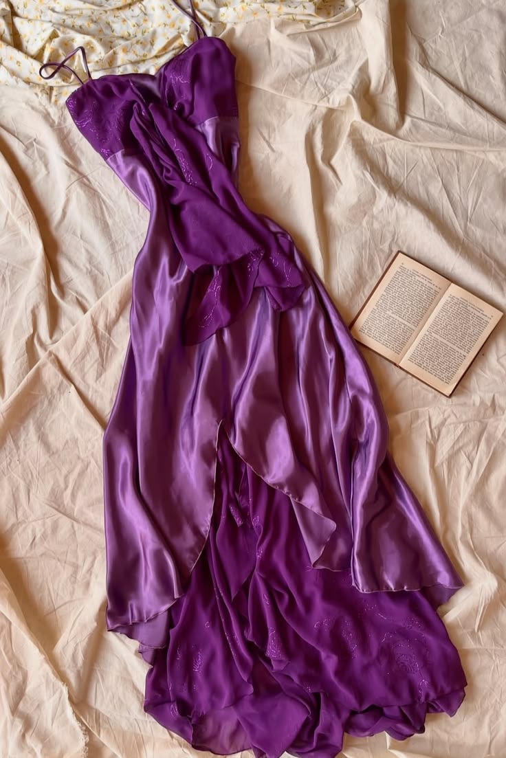 Vintage Dark Purple A Line Spaghetti Straps Satin Chiffon Prom Dress Evening Dress DP5515
