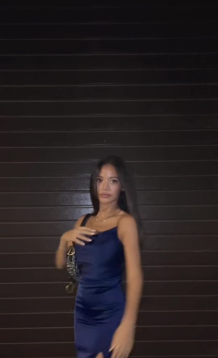 Simple Sheath Spaghetti Strap Navy Blue Satin Prom Dress Evening Dress with Slit DP3464