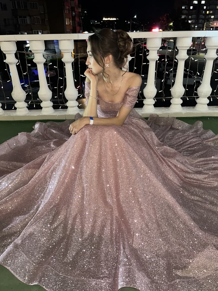 Pink Ball Gown Off the Shoulder Sequin Prom Dress Evening Dress DP8050