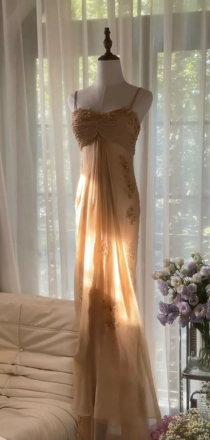 New Mermaid Halter Appliques Chiffon Open Back Party Dress Evening Dress DP2302