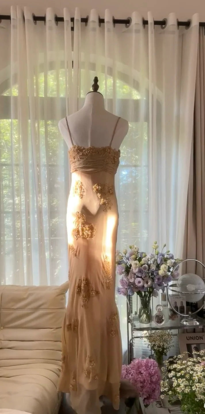 New Mermaid Halter Appliques Chiffon Open Back Party Dress Evening Dress DP2302