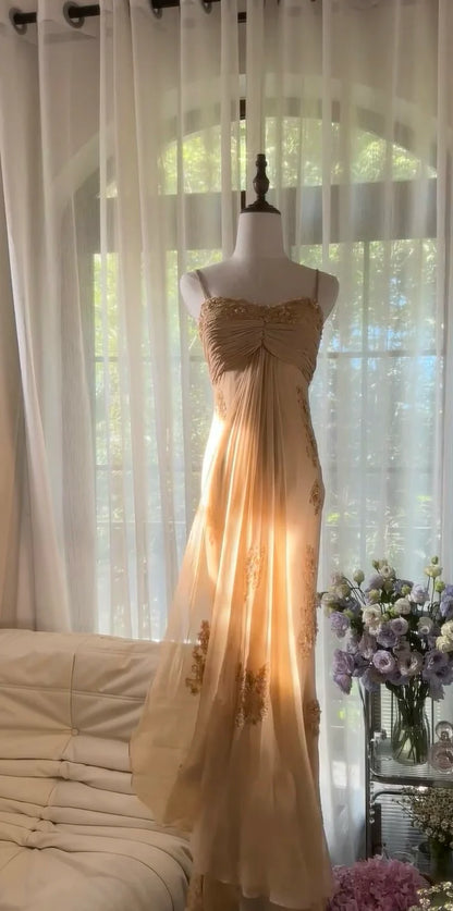 New Mermaid Halter Appliques Chiffon Open Back Party Dress Evening Dress DP2302