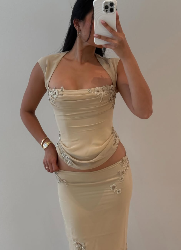 Apricot Sheath Two Piece Appliques Chiffon Short Homecoming Dress Outfits DP5120