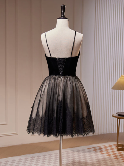 Sexy Black Lace Tulle Short Prom Dress Homecoming Dress DP420