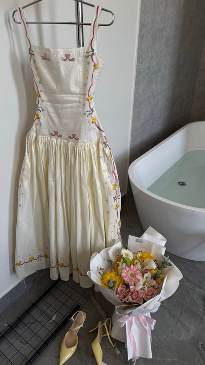 Cute A Line Straps Embroidered Ivory Satin Prom Dress Evening Dress Outfits DP7163