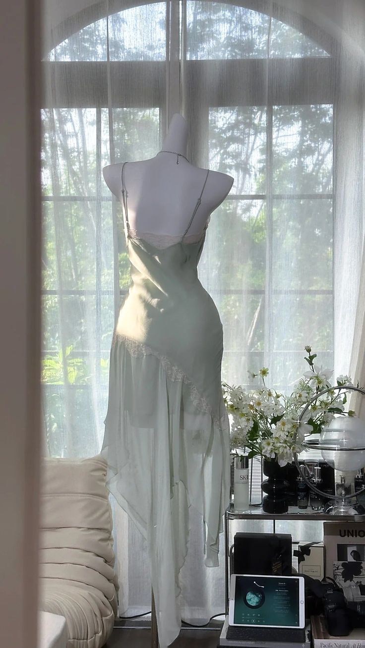 Light Green Sheath Spaghetti Strap Lace Chiffon Short Homecoming Dress Wedding Guest Dress DP3809
