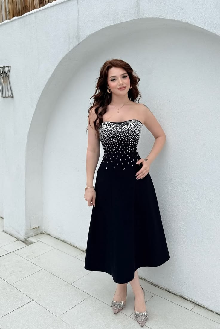 Cute A Line Sweetheart Neck Beaded Black Satin Prom Dress Evening Dress DP6744