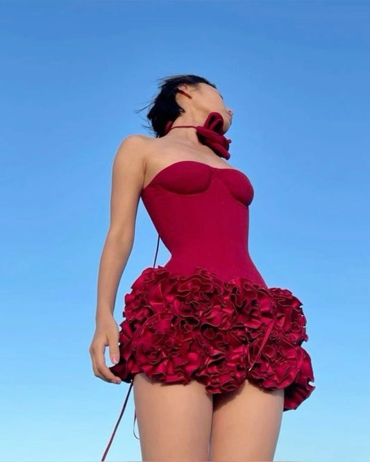 Sexy Burgundy A Line Strapless Satin Short Homecoming Dress DP4039