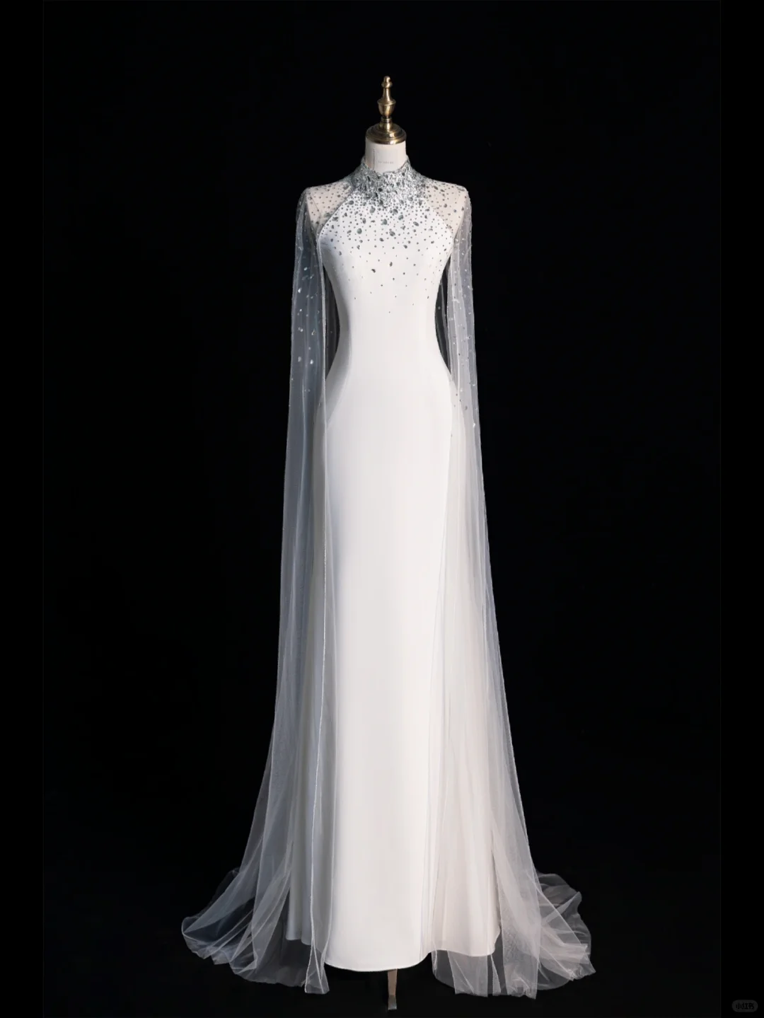 Unique A Line Halter Rhinestones White Satin Tulle Party Dress Evening Dresses DP2358