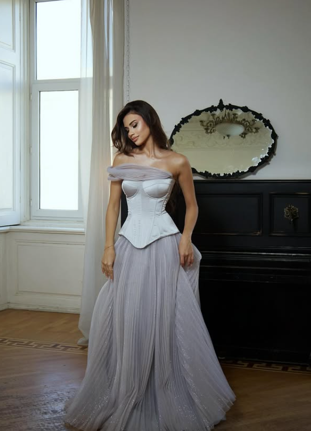 Gentle Purple A Line One Shoulder Satin Tulle Long Prom Dress Evening Dress DP6058