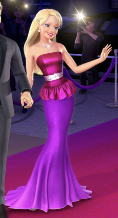 Barbie Pink Mermaid Strapless Satin Long Prom Dress Evening Dress DP3191