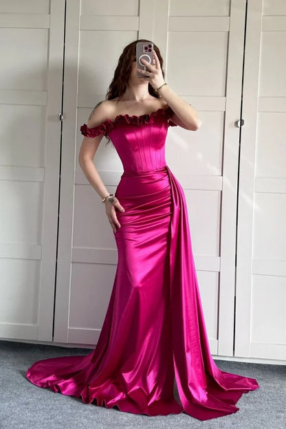 Navy Blue Mermaid Off the Shoulder Floral Corset Satin Prom Dress Evening Dress Date Dress DP3467