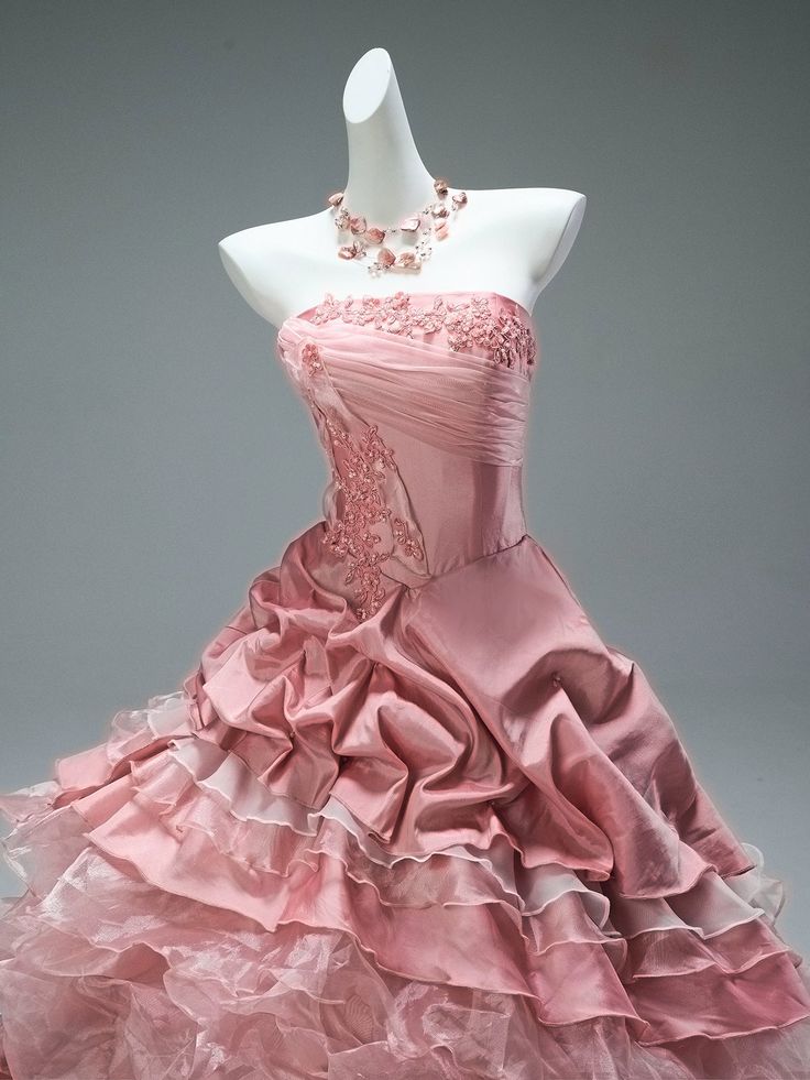 Sweety Pink Ball Gown Strapless Beaded Layered Satin Organza Prom Dress Quinceanera Dress DP5066