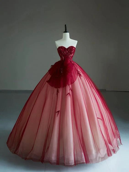 Charming Strapless Tulle Appliques Ball Gown Princess Prom Dress Quinceanera Dress DP519