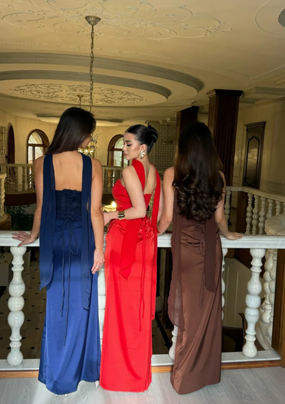 Sexy Navy Blue Sheath Strapless Satin Long Prom Dress Evening Dress DP6947