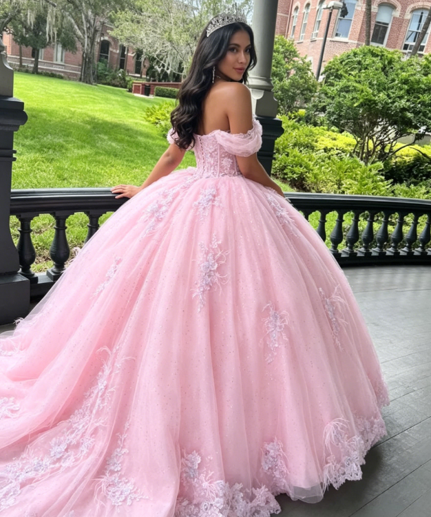 Pink Tulle Ball Gown Sweet 16 Prom Dress Quinceanera Dress DP690