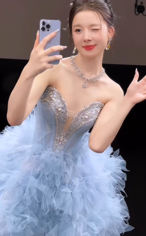 Baby Blue A Line Sweetheart Neck Beaded Tulle Short Homecoming Dress DP4618