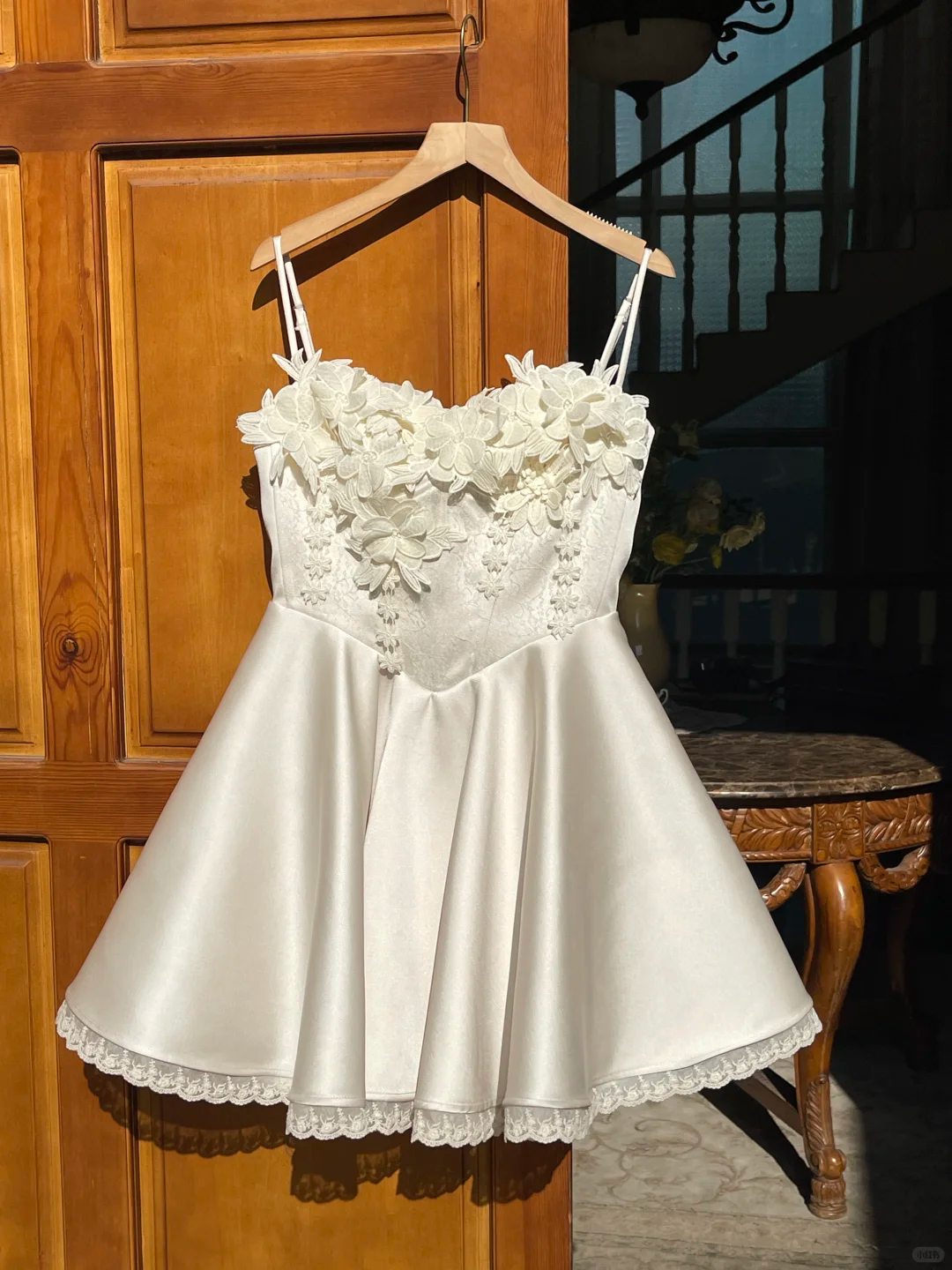 Pink Cute Appliques Floral Satin Short Homecoming Dress Date Dress Cocktail Dress DP2953